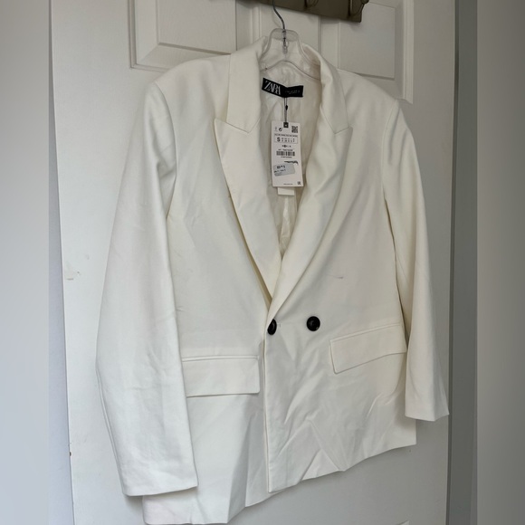 NWT ZARA White Double-Breasted Oversized Minimalist Blazer S Blogger Favourite - Picture 7 of 16
